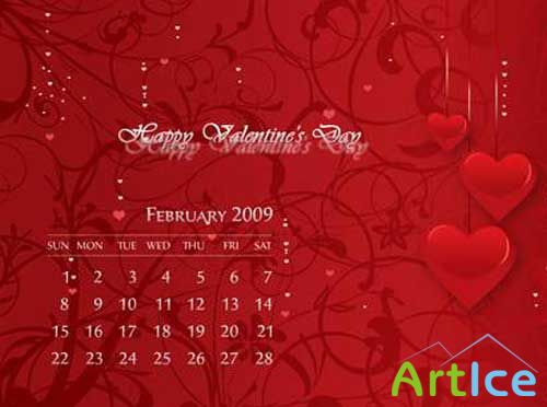 Romantic February 2009 Calendar Wallpaper