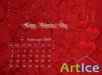 Romantic February 2009 Calendar Wallpaper