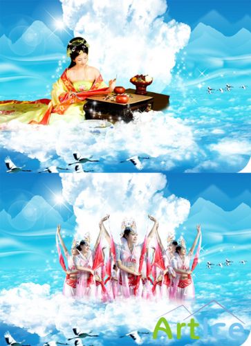 PSD template - Girls in the clouds