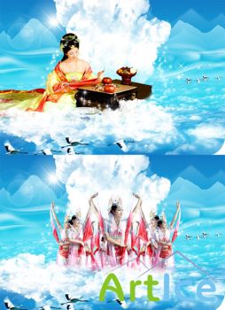 PSD template - Girls in the clouds