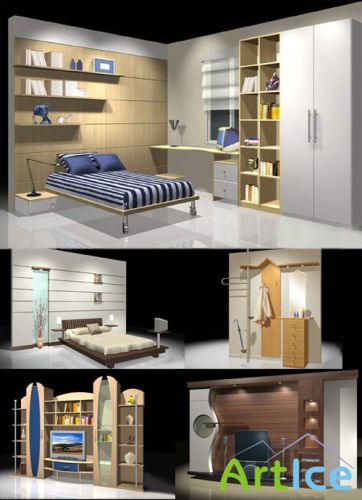 3D models of furniture hallway, living room, bedroom
