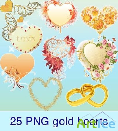 Clipart - golden hearts (PNG)