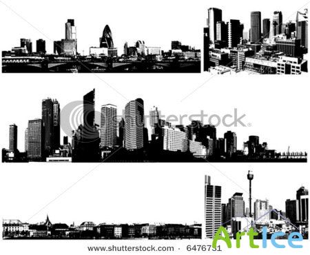 Black and white panorama cities