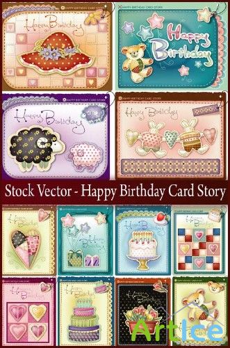Stock Vector - Happy Birthday Card Story