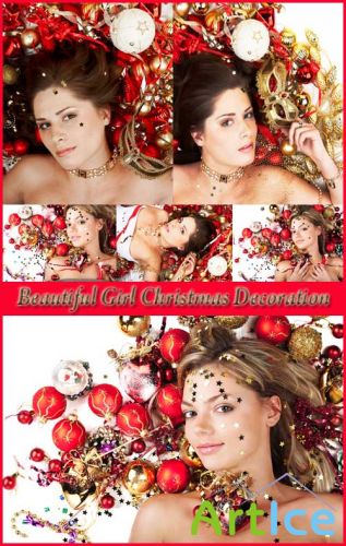 Beautiful Girl among Christmas Decoration - Stock Photos