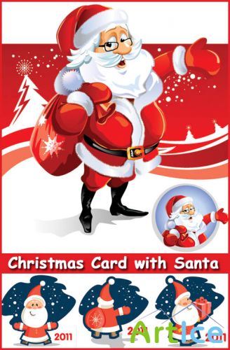 Christmas Card with Santa - Stock Vectors