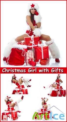 Christmas Girl with Gifts - Stock Photos