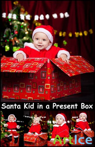 Santa Kid in a Present Box - Stock Photos
