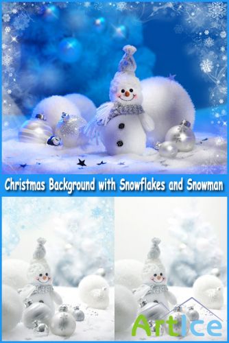 Christmas Background with Snowflakes and Snowman - Stock Photos