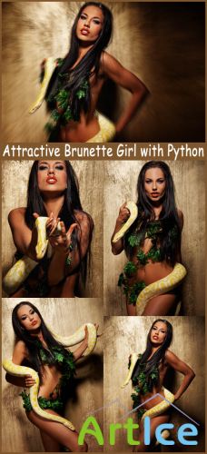 Attractive Brunette Girl with Python - Stock Photos
