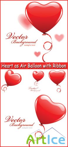 Heart as Air Balloon with Ribbon - Stock Vectors