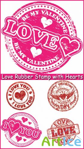 Love Rubber Stamp with Hearts - Stock Vectors