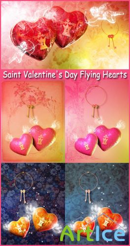 Saint Valentine's Day Flying Hearts - Stock Photos