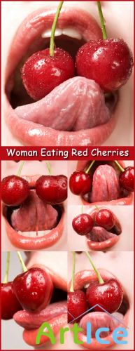 Woman Eating Red Cherries - Stock Photos