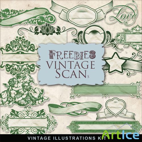 Scrap-kit - Green Vintage Illustration
