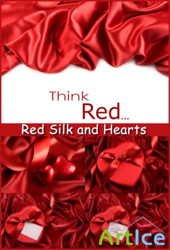 Red Silk and Hearts - Stock Photos