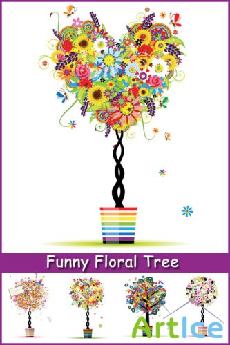 Funny Floral Tree - Stock Vectors
