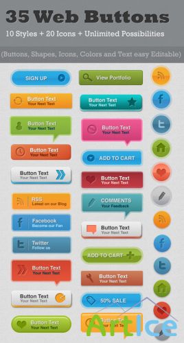 GraphicRiver 35 Resizable Web Buttons