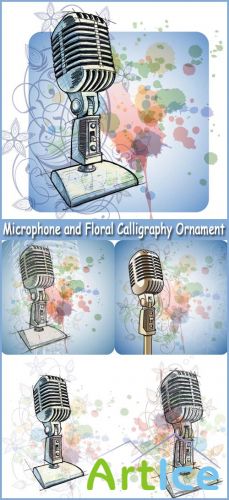 Microphone and Floral Calligraphy Ornament - Stock Vectors