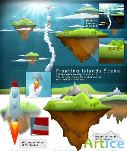 GraphicRiver Beautiful Floating Islands Scene