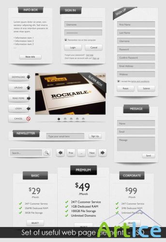 Set of useful web page Elements  PSD