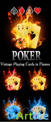 Vintage Playing Cards in Flames - Stock Photos