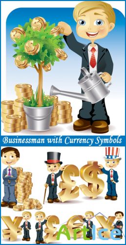 Businessman with Currency Symbols - Stock Vectors