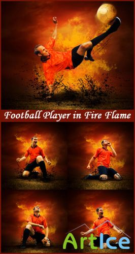 Football Player in Fire Flame - Stock Photos