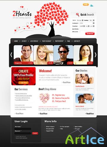 Free 2hearts Dating Website Template