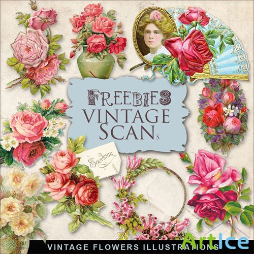 Scrap-kit - Vintage Flowers Illustrations