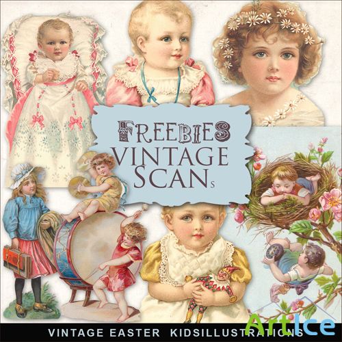 Scrap-kit - Vintage Easter Kids Illustrations