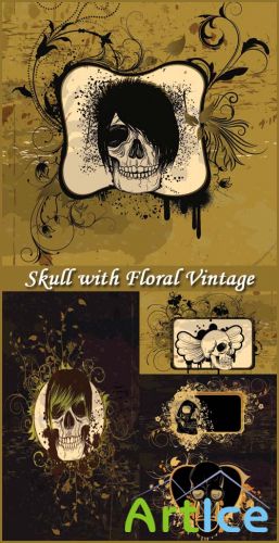 Skull with Floral Vintage - Stock Vectors
