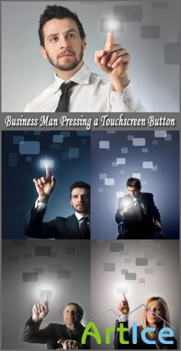 Business Man Pressing a Touchscreen Button - Stock Photos