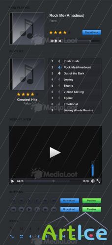 MediaLoot Dark Media Player UI Kit PSD RETAIL