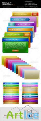 GraphicRiver Web boxes / Featured Boxes in Various Colors, 6 st