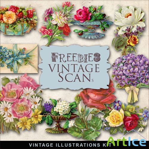 Scrap-kit - Vintage Flowers Illustrations #2
