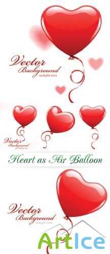 Heart as Air Balloon with Ribbon | Сердца как воздушные шарики и ленточки