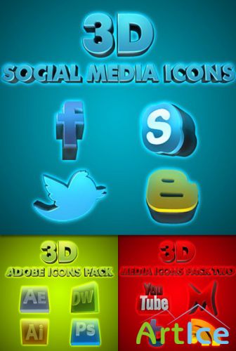 PSD Template - 3D Media Icons Pack