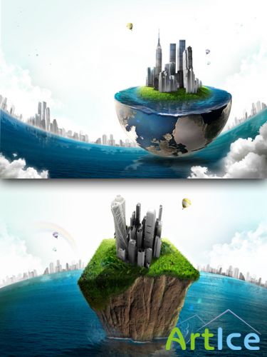 Sources - Floating island in the ocean