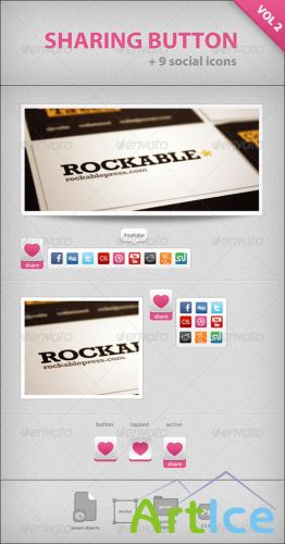 SHARING BUTTON + 9 social icons - GraphicRiver