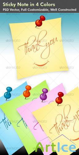 Sticky Note with push pin in 4 Colors - GraphicRiver