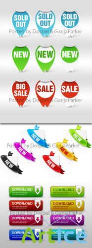PSD Web Elements - Download Buttons, New Ribbons, Sale Stickers