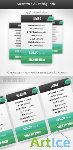 Smart web 2.0 pricing table