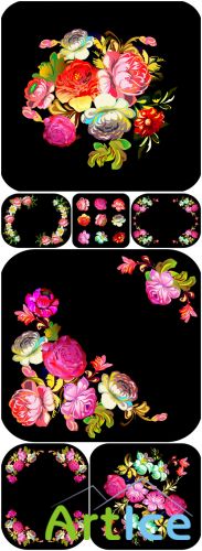 Flowers Vector Bakgrounds - color, black background, vector