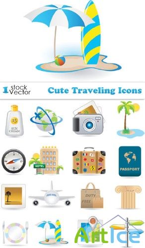 Cute Traveling Icons Vector