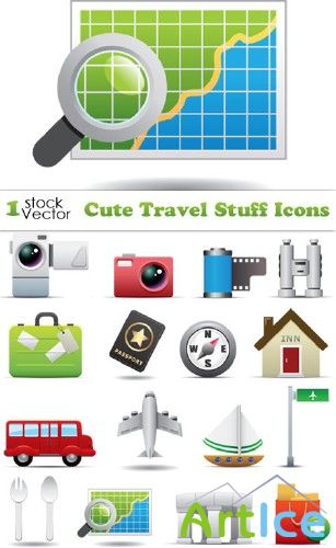 Cute Travel Stuff Icons Vector