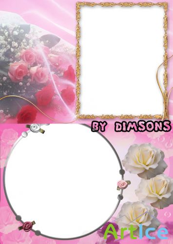 Photo Frame - White and pink roses