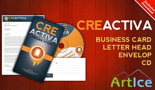 Creactiva business card, letterhead, envelope, CD label