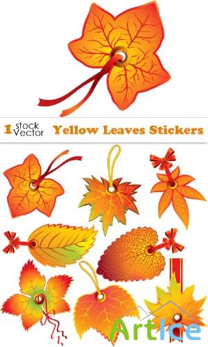Yellow Leaves Stickers Vector