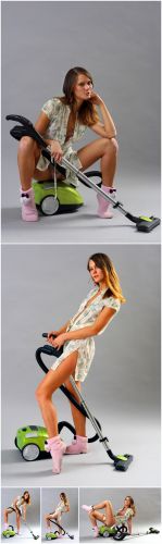 Photo Cliparts - Girl with vacuum cleaner